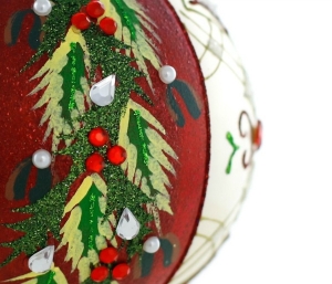 Weihnachtskugel 10 cm Mit Stechpalmenmotiv 3, handgemachte Weihnachtskugeln