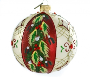Weihnachtskugel 10 cm Mit Stechpalmenmotiv 4, handgemachte Weihnachtskugeln